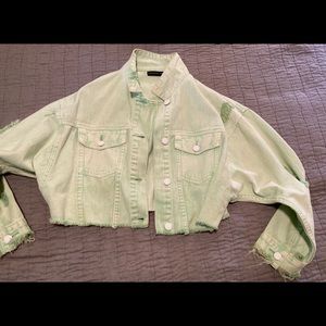 Bright Green Cropped Denim Jacket